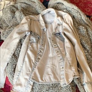 Distressed white denim top